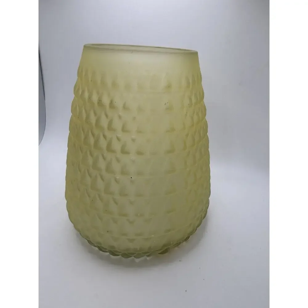 Yellow Frosted Glass Vase Hobnail Pattern Textured Satin Finish Decorative Vase